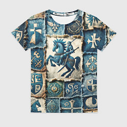 Женская футболка Рыцарь на пэчворк дениме