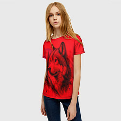 Футболка женская Рисунок волка на красном, цвет: 3D-принт — фото 2
