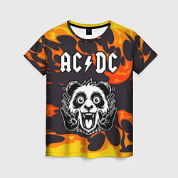 Футболка женская AC DC рок панда и огонь, цвет: 3D-принт