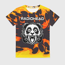 Футболка женская Radiohead рок панда и огонь, цвет: 3D-принт