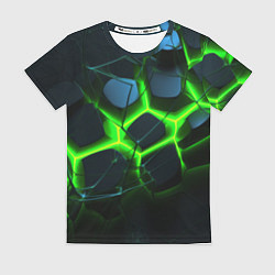 Женская футболка Зеленый неон и разлом плит