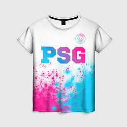 Футболка женская PSG neon gradient style посередине, цвет: 3D-принт