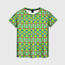 Женская футболка Паттерн с вертикальными гирляндами на зеленом