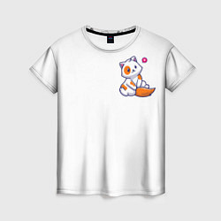 Футболка женская Милый кот сидит улыбается с любовью, цвет: 3D-принт
