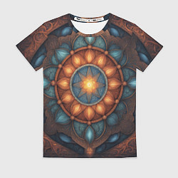 Футболка женская Симметричный орнамент - мандала узор со светящейся, цвет: 3D-принт