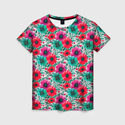 Женская футболка Анемоны цветы яркий принт