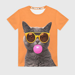 Футболка женская Кот в очках с жвачкой, цвет: 3D-принт