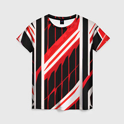 Футболка женская Red and white lines on a black background, цвет: 3D-принт