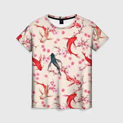 Женская футболка Разноцветные рыбы кои