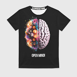 Футболка женская Открой разум: мозг с цветами - Open mind, цвет: 3D-принт