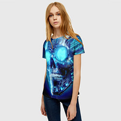 Футболка женская Neon cyber skull - ai art, цвет: 3D-принт — фото 2