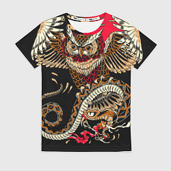 Футболка женская Сова и змея - японский стиль, цвет: 3D-принт