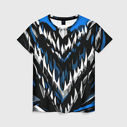 Футболка женская Абстрактные бело-синие шипы, цвет: 3D-принт