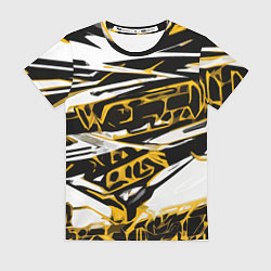 Женская футболка Жёлто-чёрная агрессивная абстракция на белом фоне