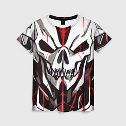 Женская футболка Белый череп и красные полосы на чёрном фоне
