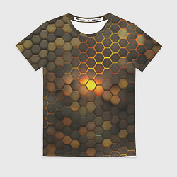 Футболка женская Светящиеся коричневый соты - тепловая энергия, цвет: 3D-принт