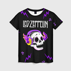 Футболка женская Led Zeppelin неоновый череп, цвет: 3D-принт