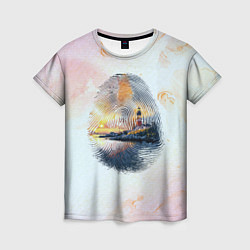 Футболка женская Маяк у моря на закате в отпечатке пальца, цвет: 3D-принт