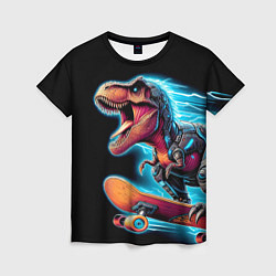 Футболка женская Cool Dino on a skateboard - neon glow fantasy, цвет: 3D-принт