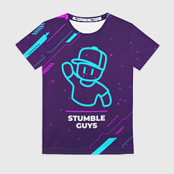 Футболка женская Символ Stumble Guys в неоновых цветах на темном фо, цвет: 3D-принт