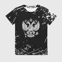 Футболка женская Герб РФ черно белые краски, цвет: 3D-принт
