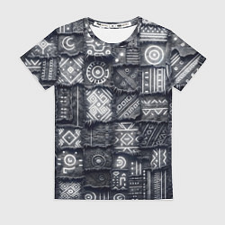 Женская футболка Африканские узоры на пэчворк дениме