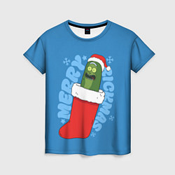 Футболка женская Новогодний Рик огурчик - Merry Rickmas, цвет: 3D-принт