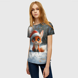 Футболка женская Новогодняя милая лисичка, цвет: 3D-принт — фото 2