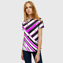 Футболка женская Розово-чёрные полосы на белом фоне, цвет: 3D-принт — фото 2