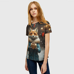 Футболка женская Лиса с подарком, цвет: 3D-принт — фото 2