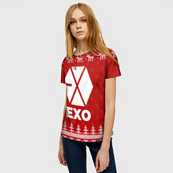 Футболка женская Новогодний Exo с оленями, цвет: 3D-принт — фото 2
