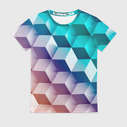 Женская футболка Объёмные разноцветные градиентные кубы