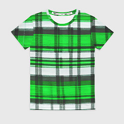 Футболка женская Зелёно-белая ткань в клетку, цвет: 3D-принт