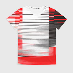 Футболка женская Чёрные вертикальные полосы на красно-белом фоне, цвет: 3D-принт