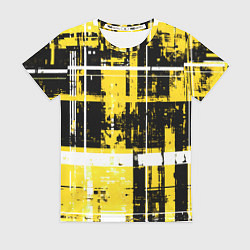 Футболка женская Жёлто-белый гранж на чёрном фоне, цвет: 3D-принт