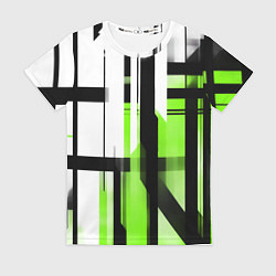 Футболка женская Чёрно-зелёные вертикальные и горизонтальные полосы, цвет: 3D-принт