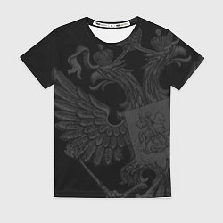 Женская футболка Герб России - черный минимализм