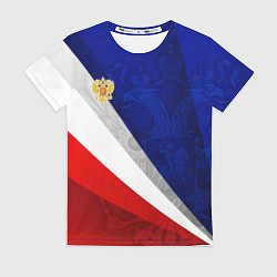 Женская футболка Герб России - триколор