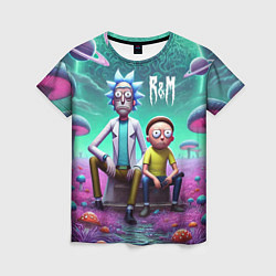 Футболка женская Рик и Морту на сказочной грибной планете - нейроар, цвет: 3D-принт