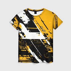 Футболка женская Diagonal black and white stripes on a yellow backg, цвет: 3D-принт