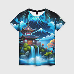 Футболка женская Водопад и горы Японии, цвет: 3D-принт