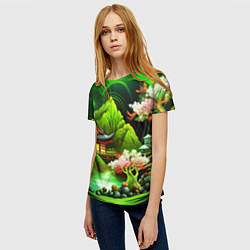 Футболка женская Природа Японии в зеленых цветах, цвет: 3D-принт — фото 2