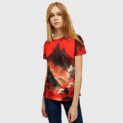 Футболка женская Япония природа в красном цвете, цвет: 3D-принт — фото 2