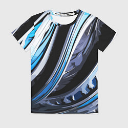 Женская футболка Волнистая чёрно-синяя абстракция