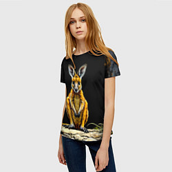 Футболка женская Кенгуру на черном, цвет: 3D-принт — фото 2