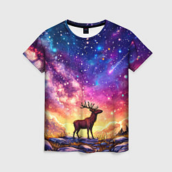 Футболка женская Лось и звездное небо, цвет: 3D-принт