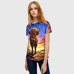 Футболка женская Буйвол в звездной ночи, цвет: 3D-принт — фото 2