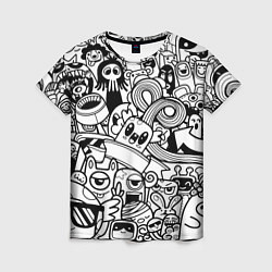Футболка женская Black and white doddle monsters, цвет: 3D-принт