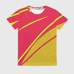 Женская футболка Красно-розовый с салатовым точечный