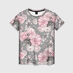 Женская футболка Розовые розы на сером